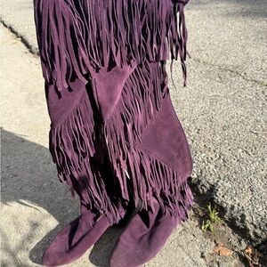 Sam Edelman Purple Over the Knee Fringe Boots